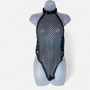 NWOT Cosplay Dreamgirl Black Fishnet Halter Bodysuit